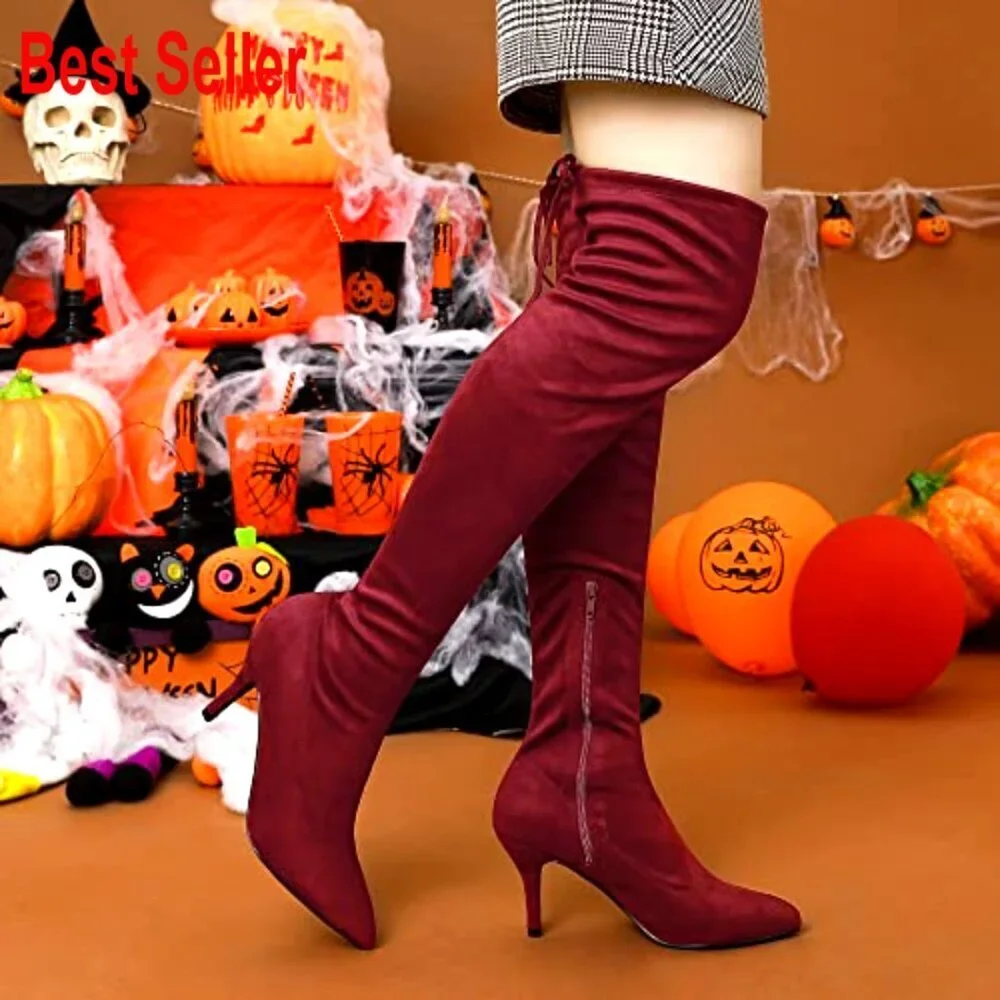 Faux Suede Over the Knee High Boots with Chunky Block Heel